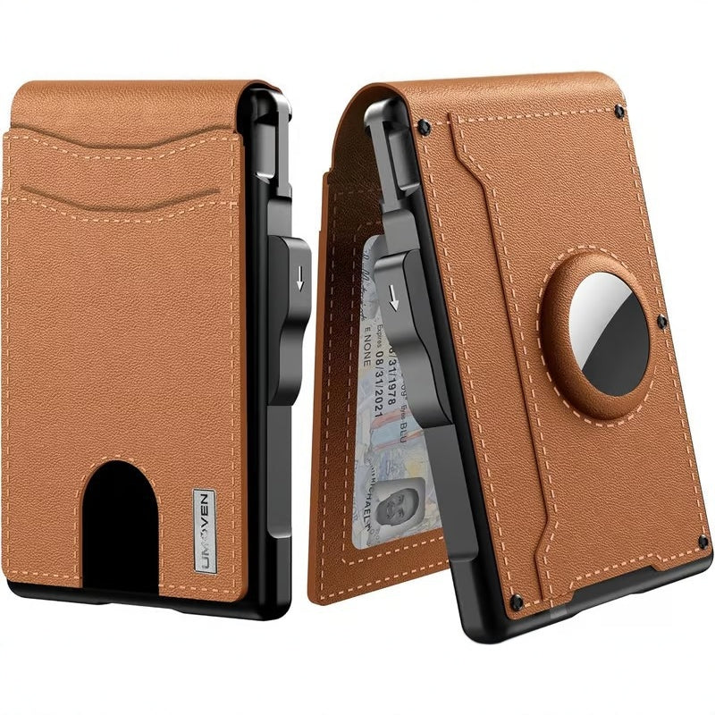 Minimalist Leather Card Holder Wallet with AirTag Holder